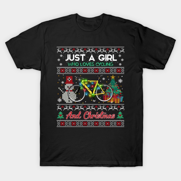 Just a girl who loves cycling and christmas T-Shirt by TeeAaron